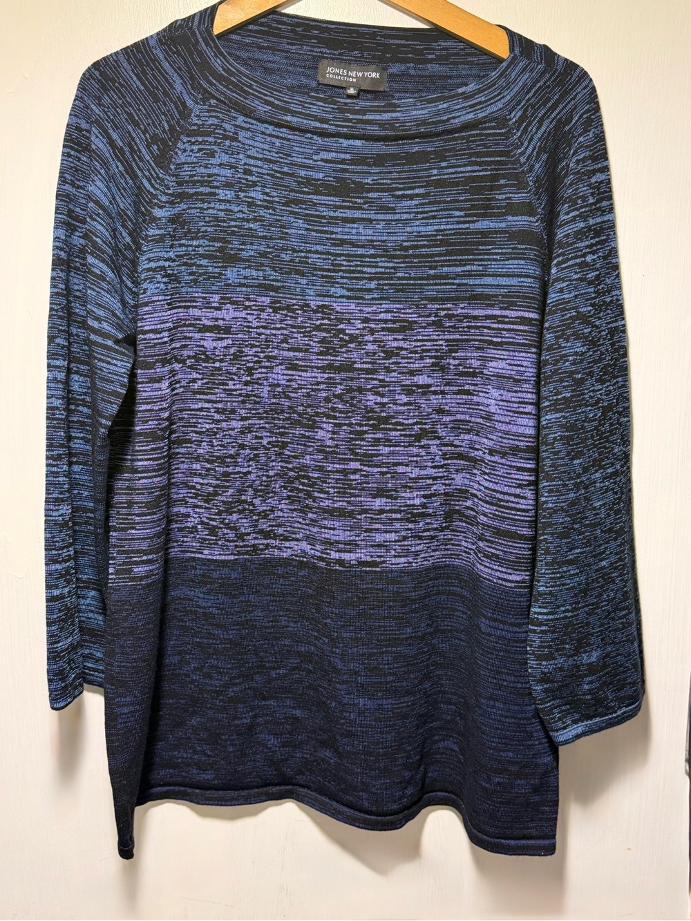 Jones New York upscale Ponte Knit Tunic Blues & Purples Boat Neck 3/4 Sleeve